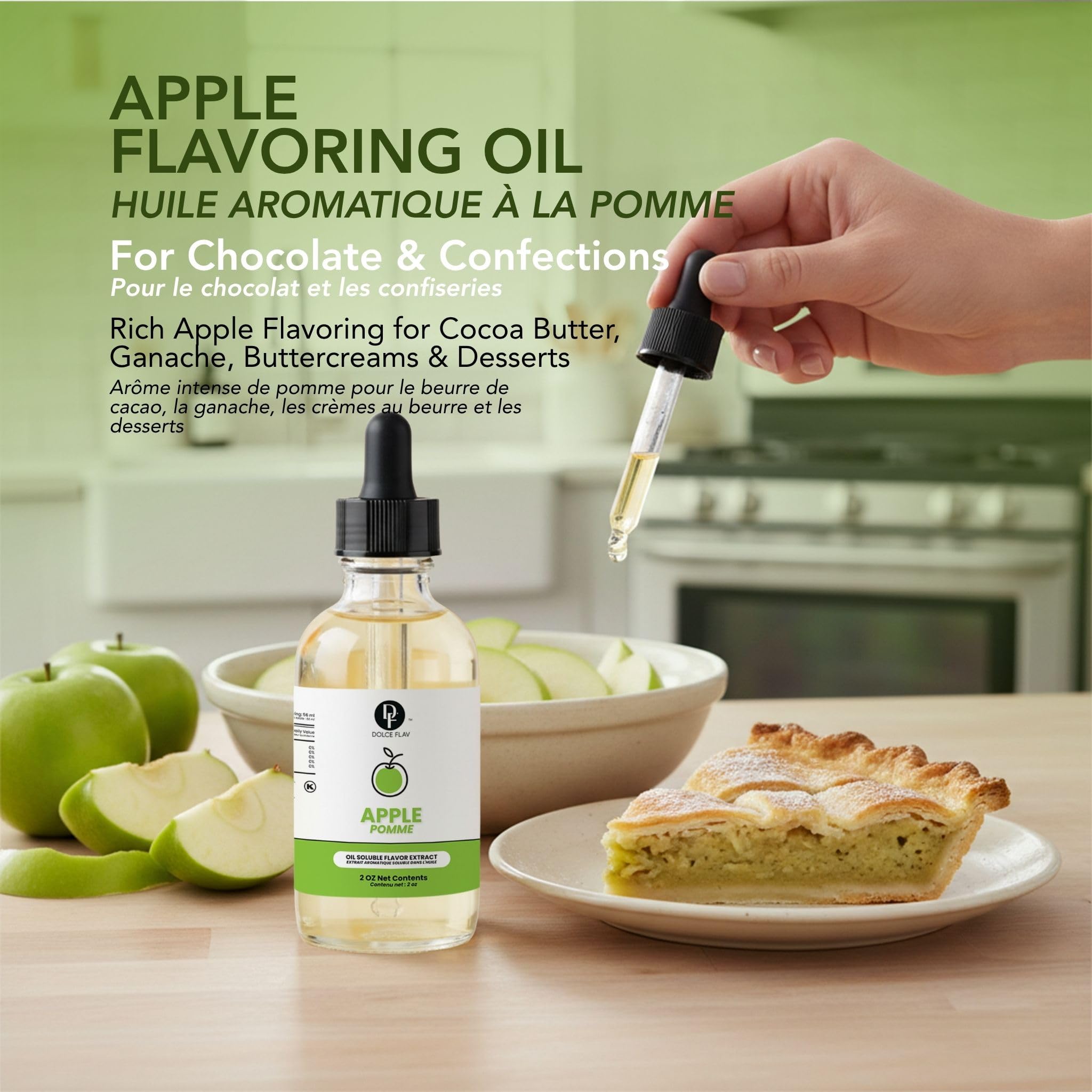 Dolce Flav dropper measuring precise drops for consistent apple flavoring