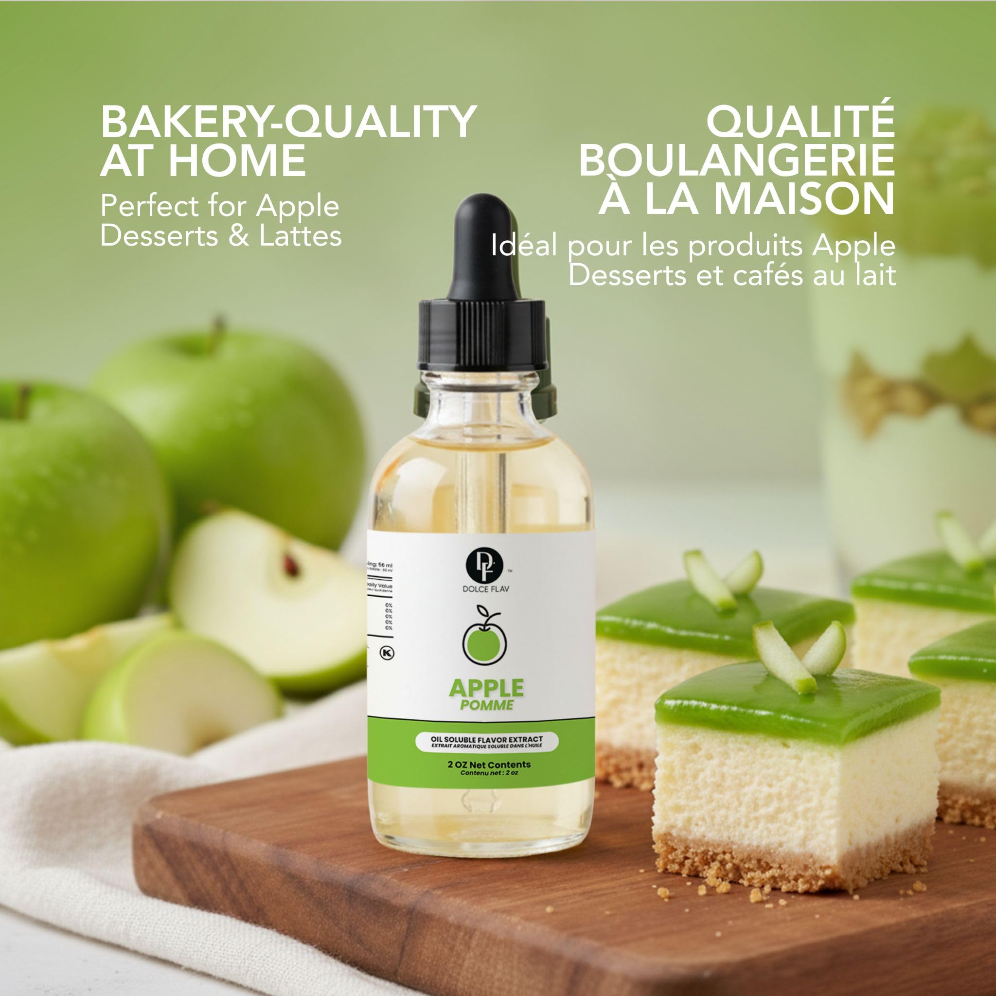 Dolce Flav apple extract blended into batter in bowl for richer apple notes