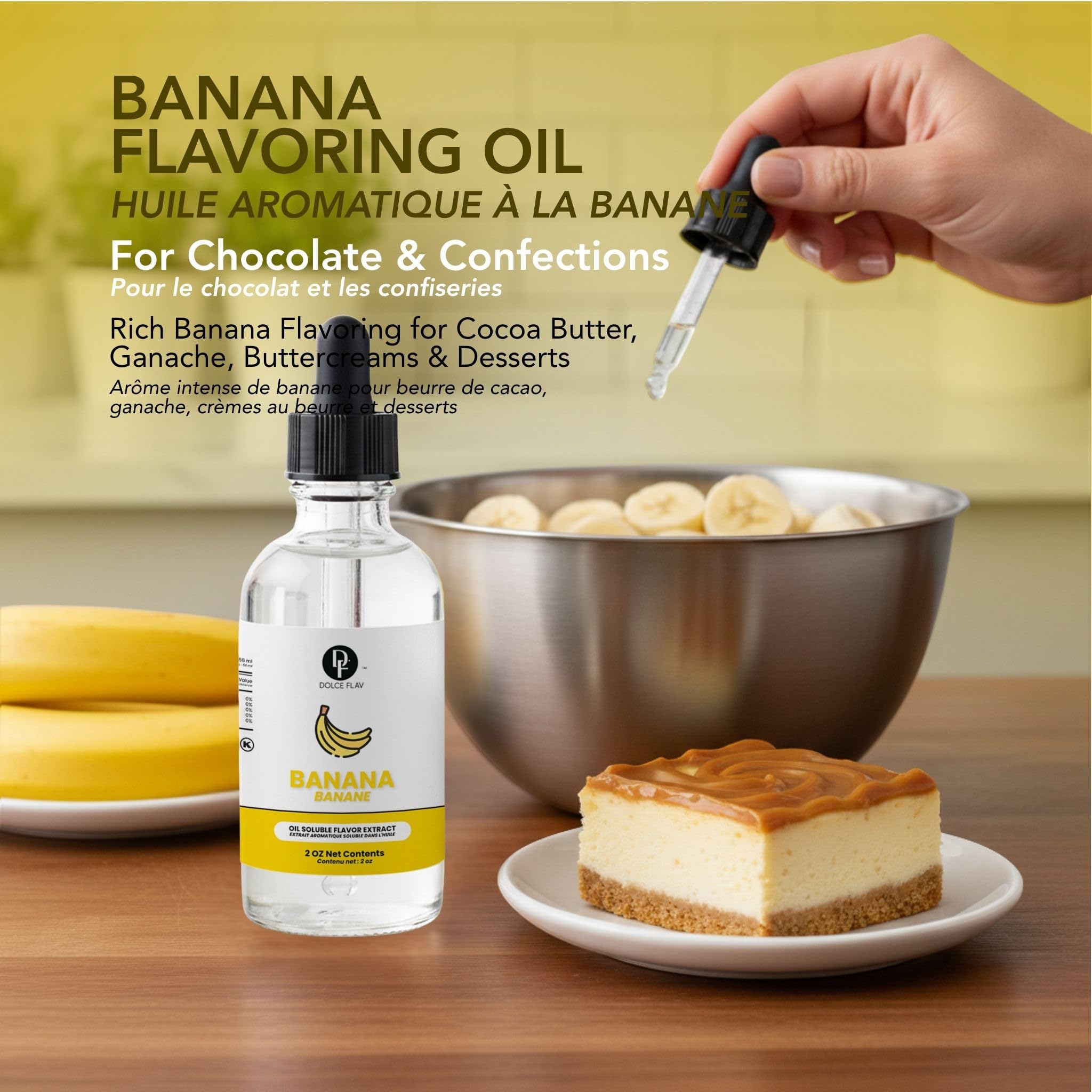 Dolce Flav label close-up highlighting product name and oil-soluble formulation for recipe precision