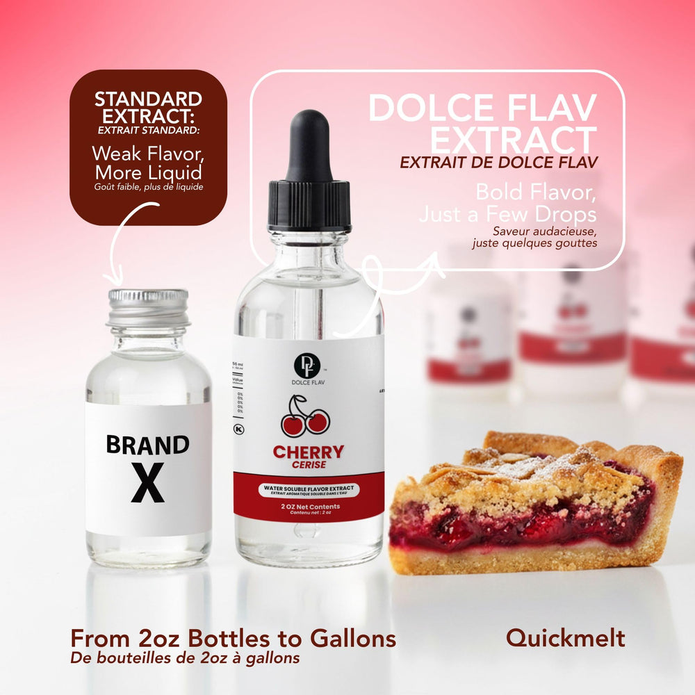 Dolce Flav bottle beside bakery scale highlighting small-batch professional usage