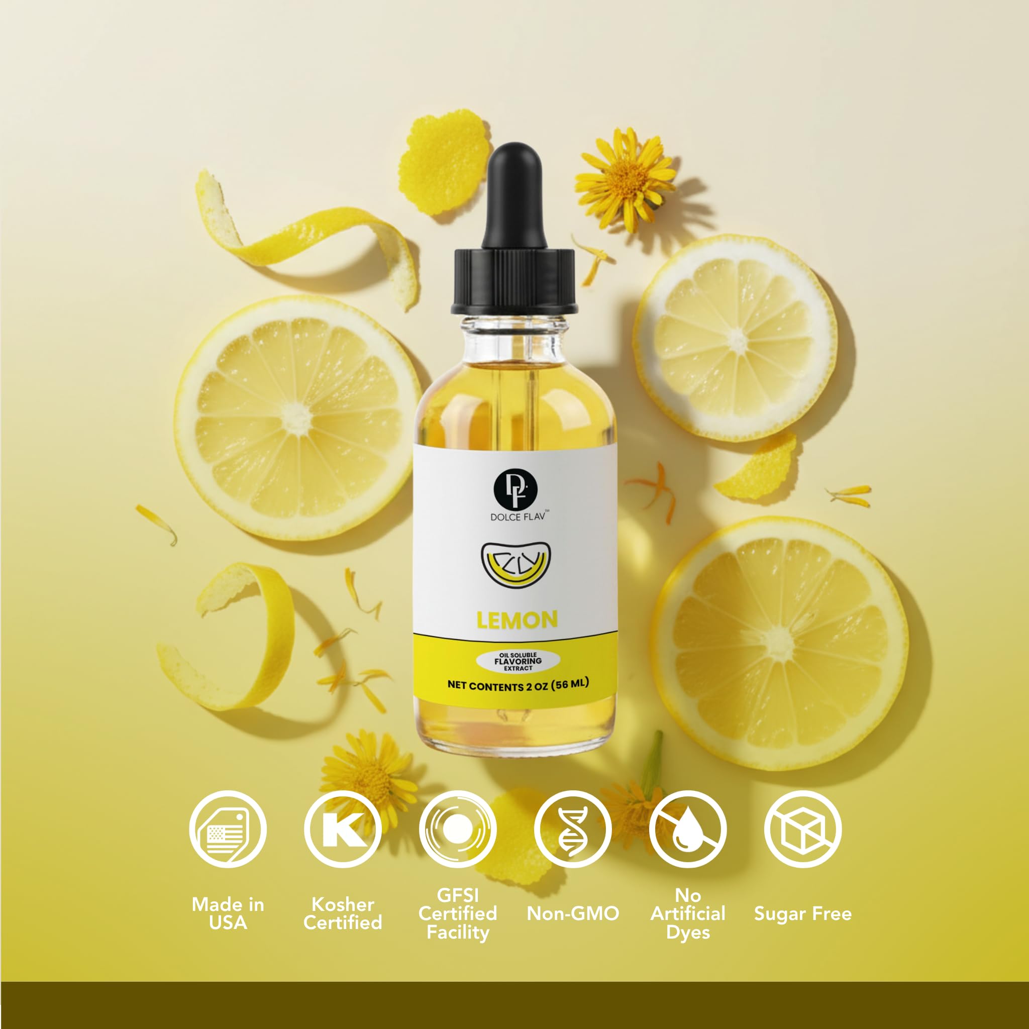 Dolce Flav being added into buttercream on mixer showing smooth blend benefit: uniform citrus flavor