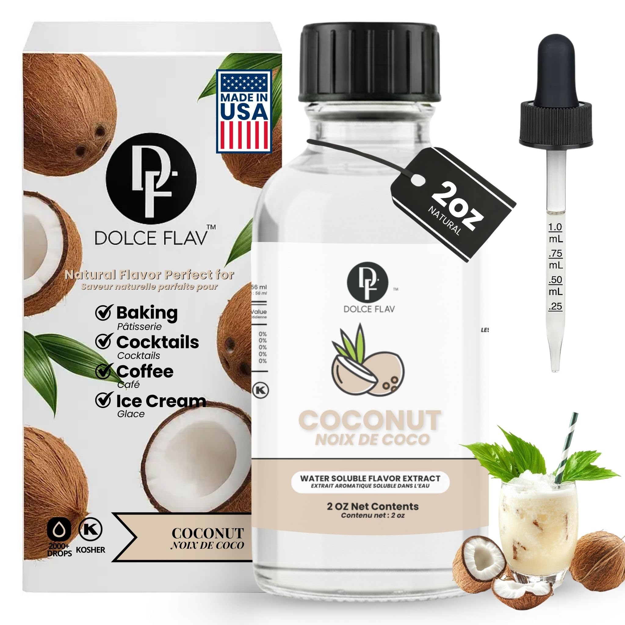 Dolce Flav front packaging showing 2 oz bottle and label for clear identification and storage benefit