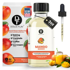 Dolce Flav 2oz front label showing product and bright mango flavor benefit