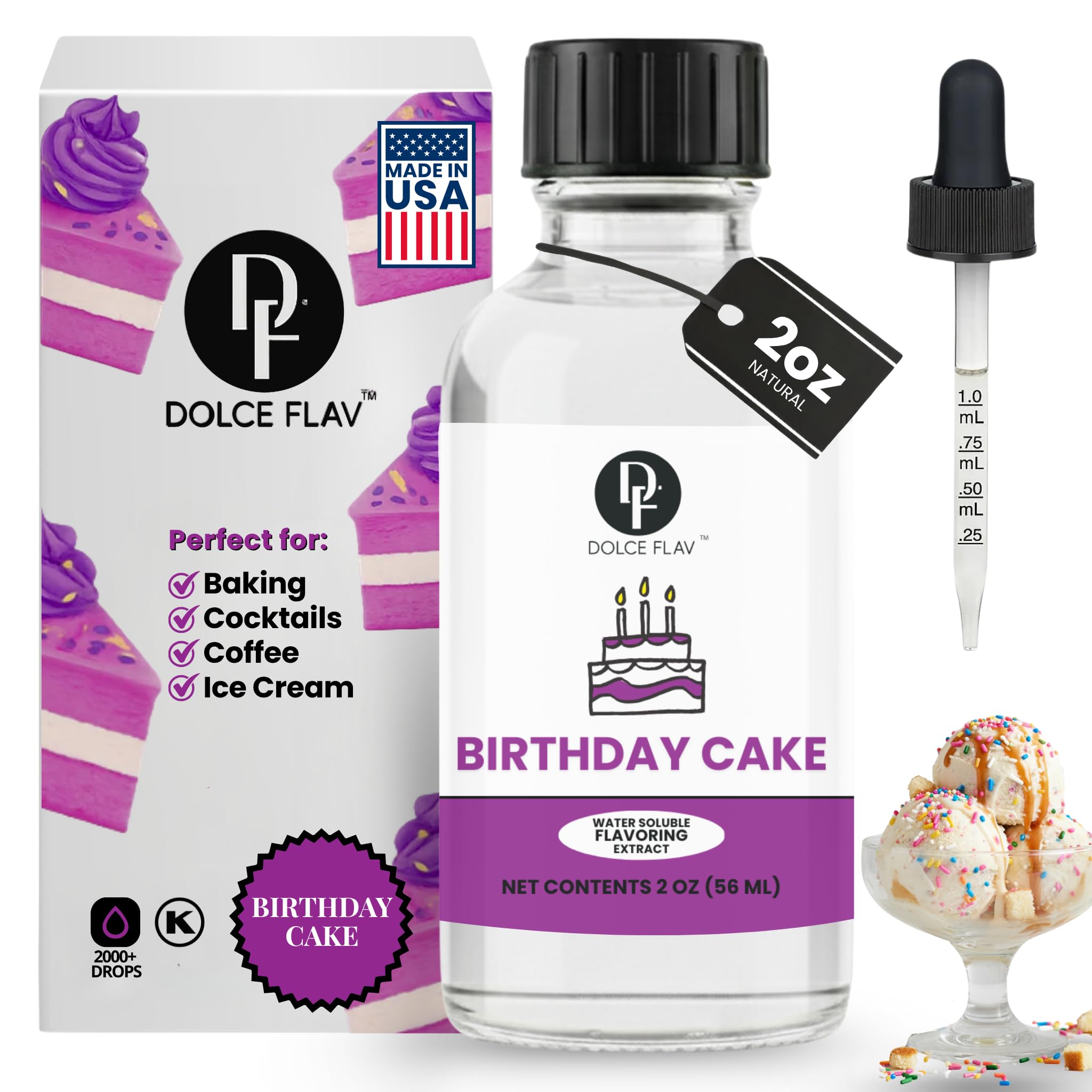 Dolce Flav front bottle label showing product clarity and kosher seal