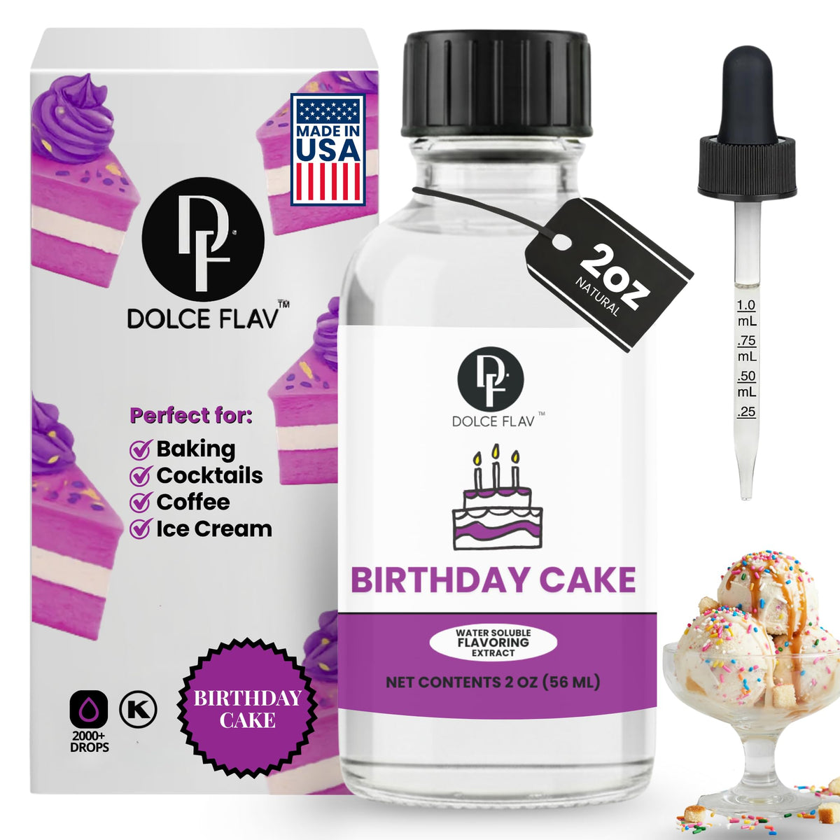 Dolce Flav front bottle label showing product clarity and kosher seal