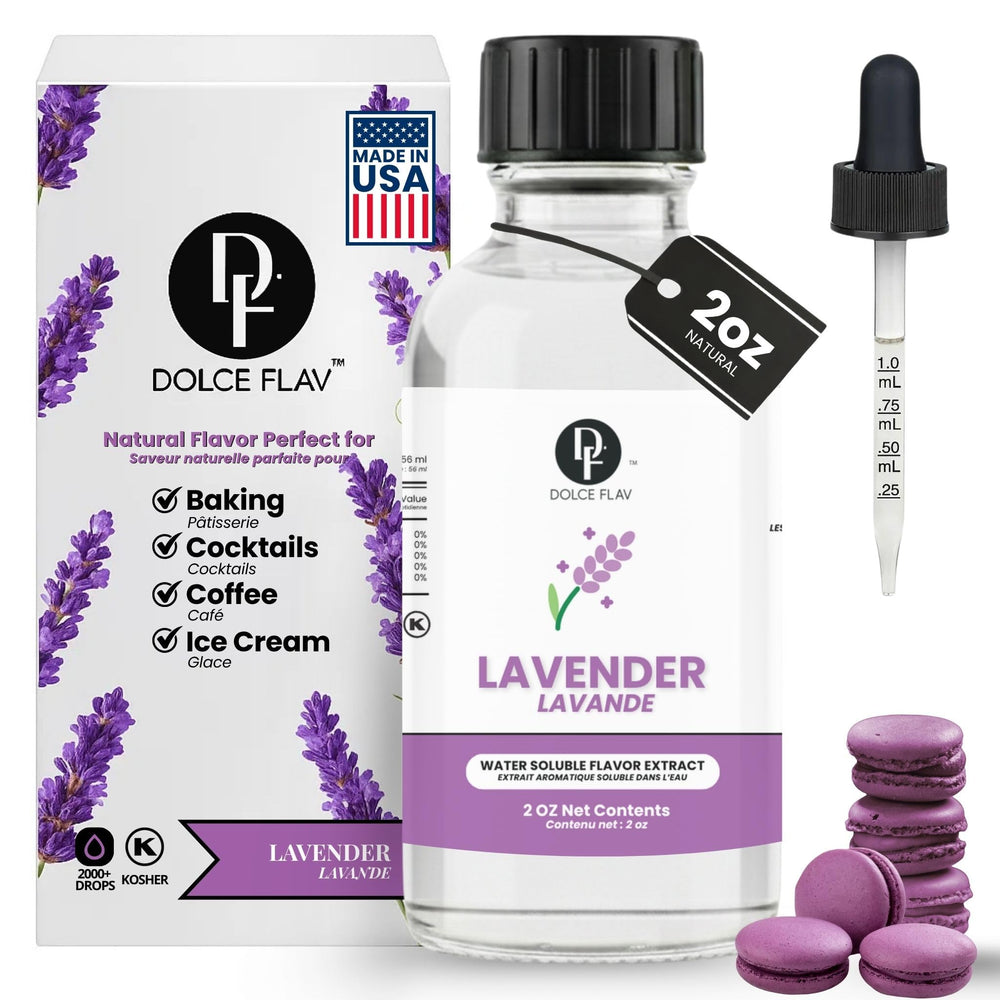 Dolce Flav front packaging showing 2 ounce bottle and dropper benefit precise dosing