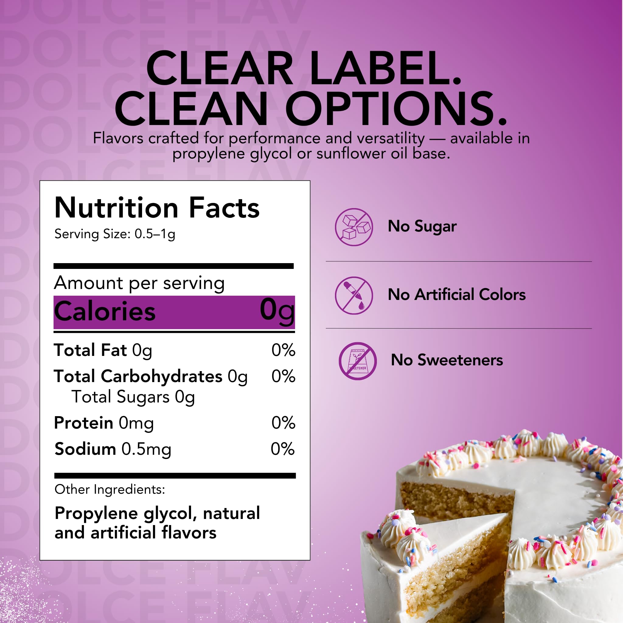 Dolce Flav label ingredient panel highlighting sugar-free formulation