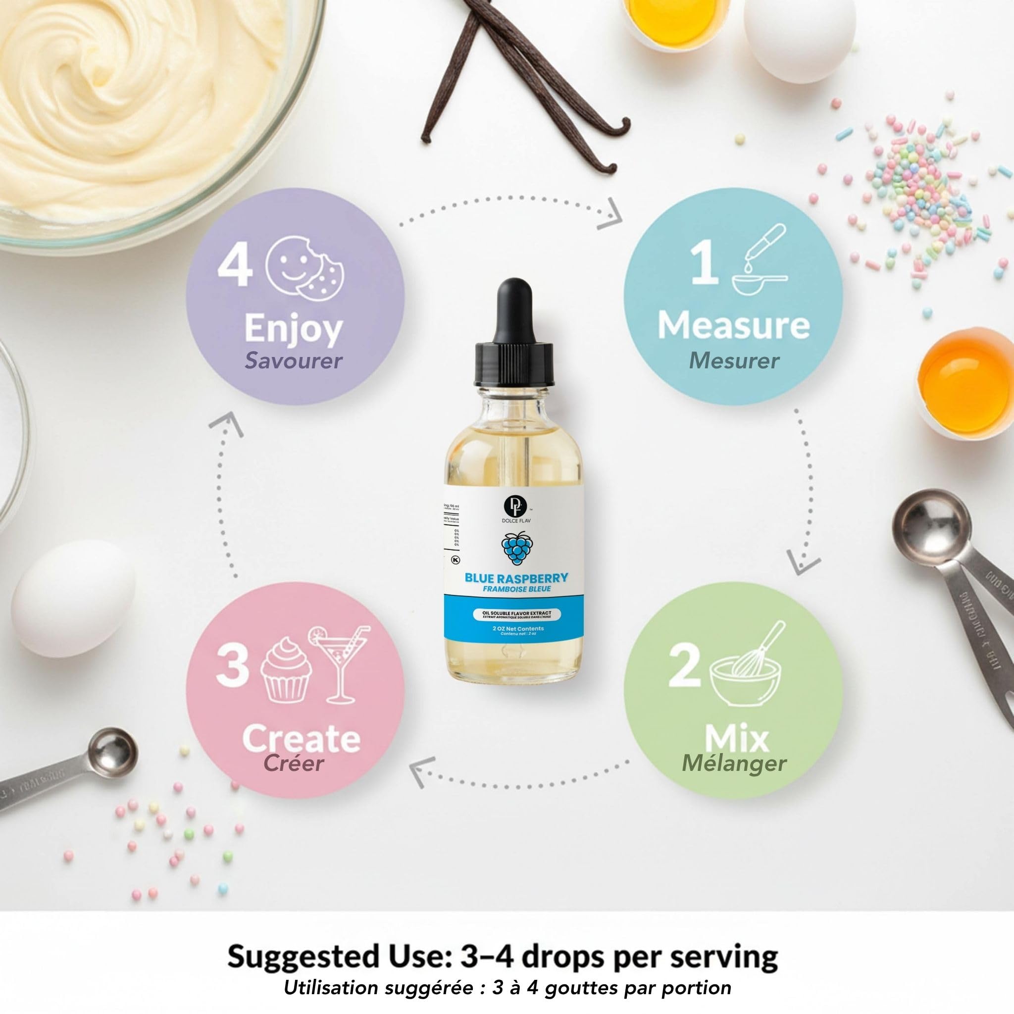 Dolce Flav back label ingredients and directions view providing usage guidance
