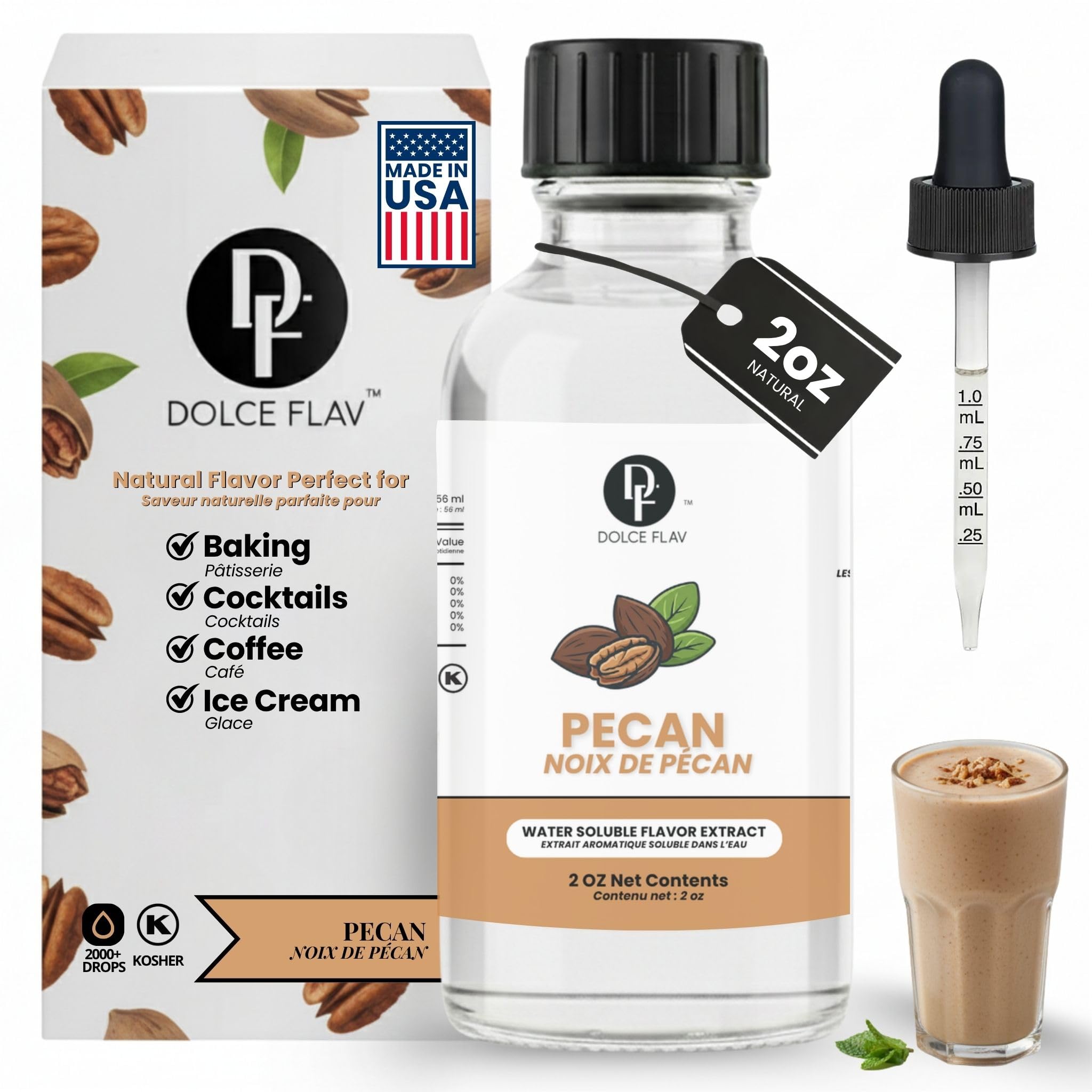 Dolce Flav 2 fl oz bottle front view showing label and compact size for pantry