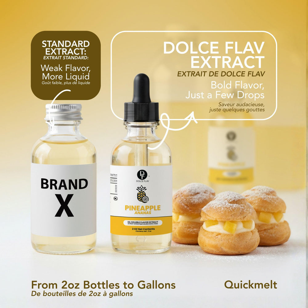 Dolce Flav bottle beside measuring scale showing small-batch portioning benefit