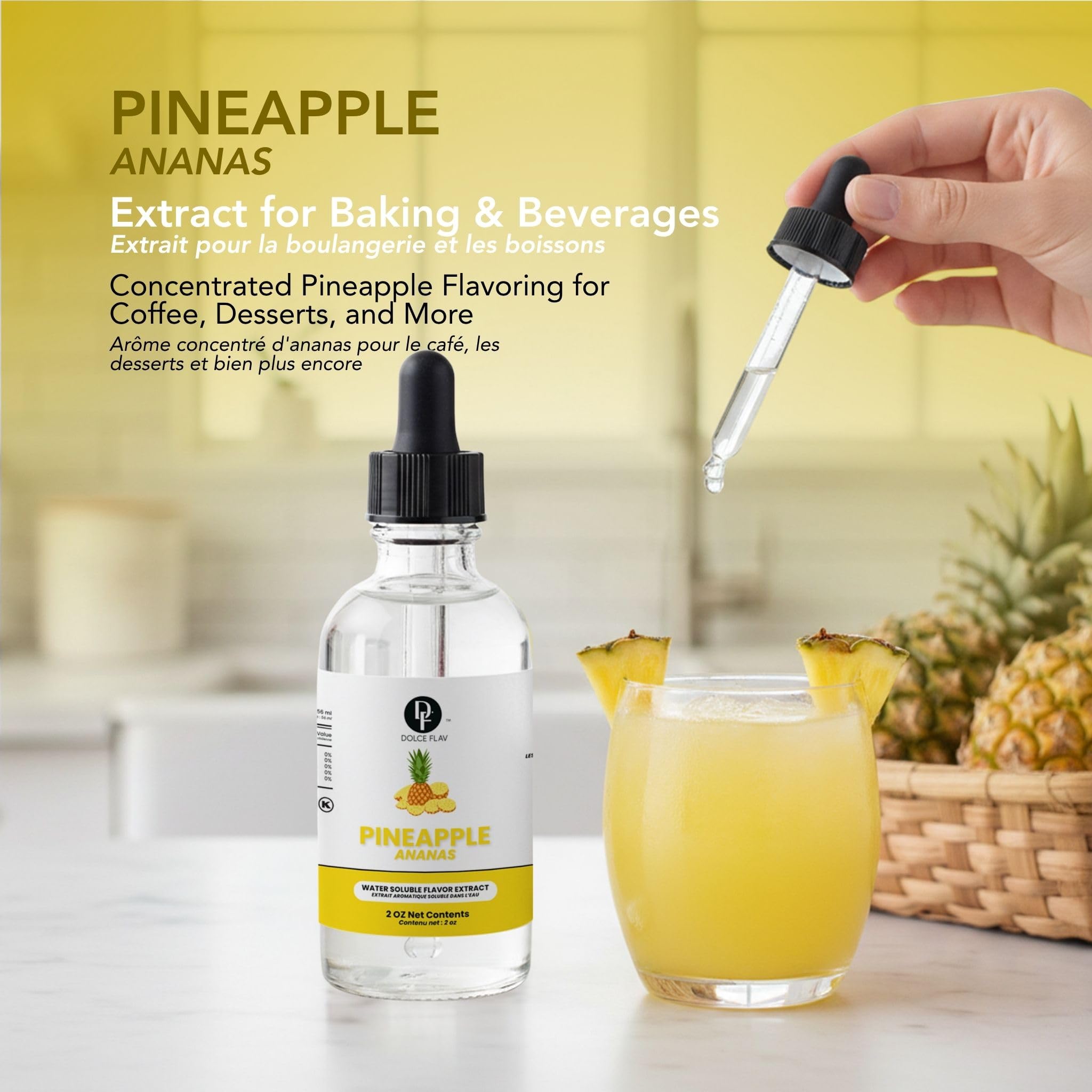 Dolce Flav extract dropper close-up delivering precise drops for recipe control