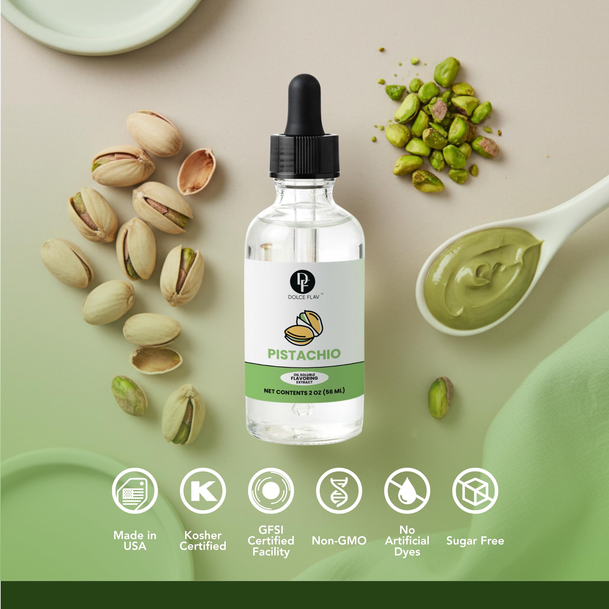 Dolce Flav used in a pistachio-filled chocolate truffle showcasing enhanced flavor