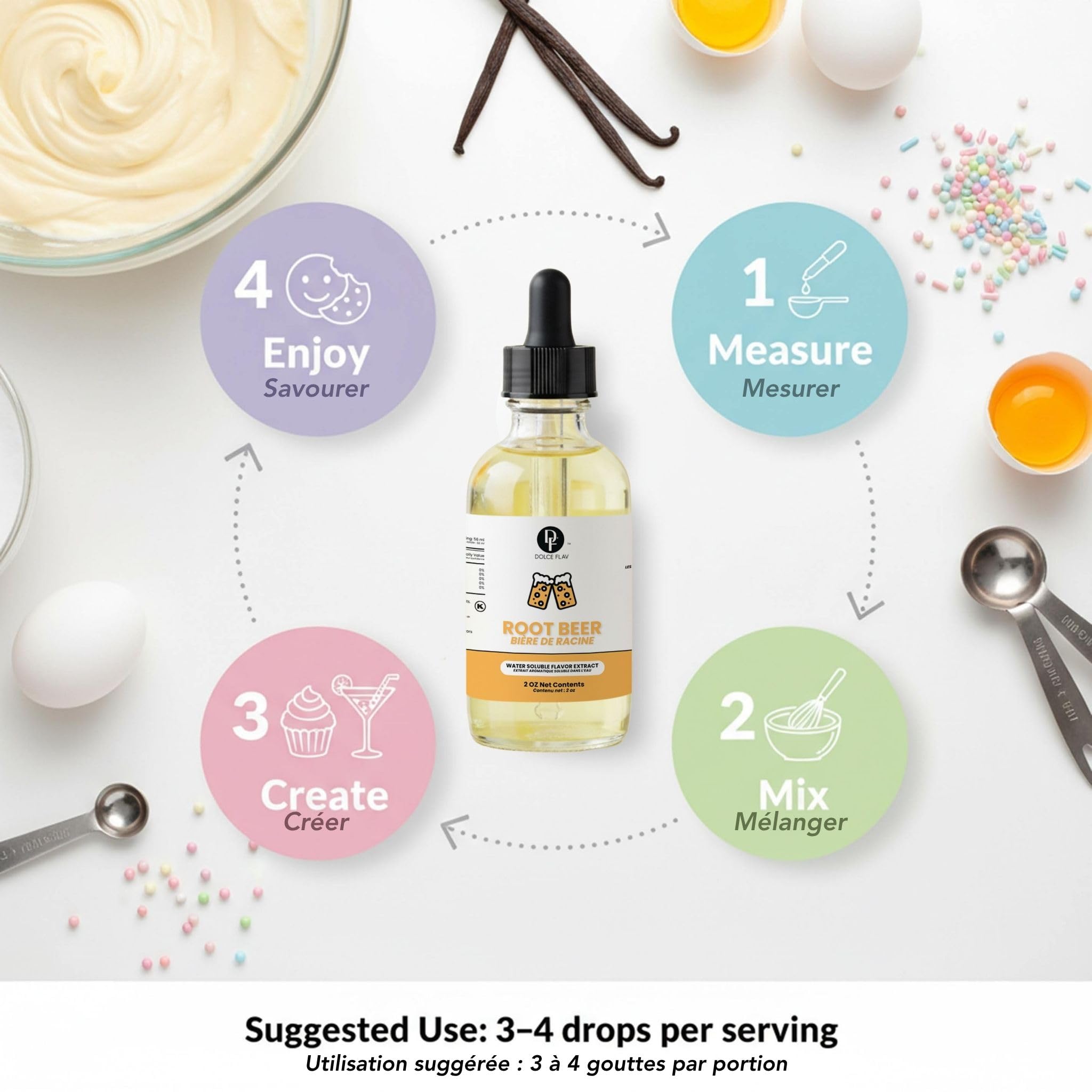 Dolce Flav bottle beside measuring spoon showing small compact scale