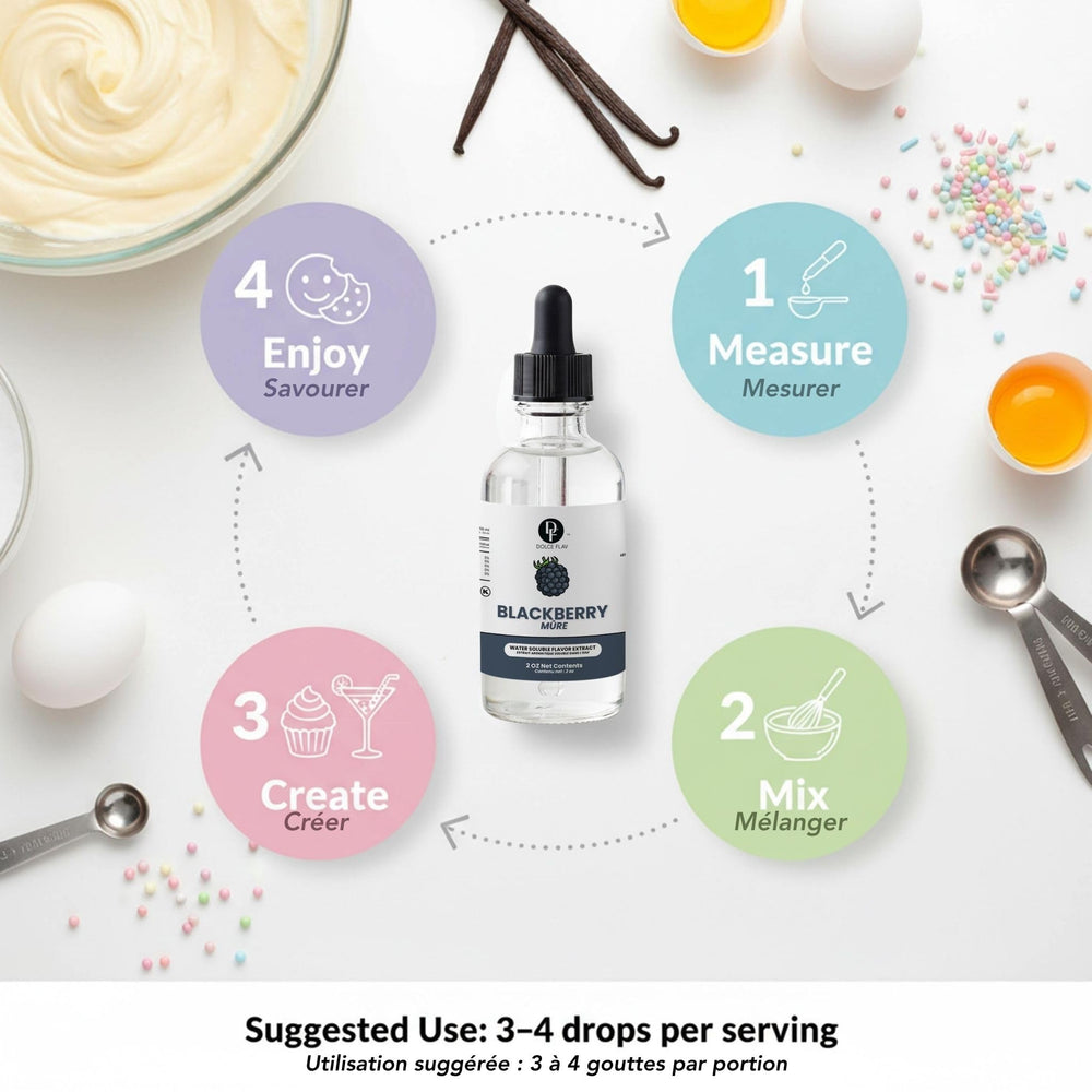 Dolce Flav 2 oz bottle beside a ruler showing compact, pantry-friendly size