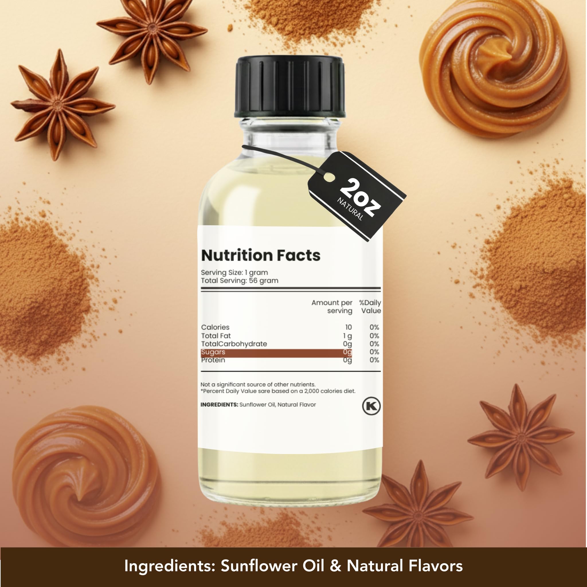 Dolce Flav bottle beside star anise pods and seeds illustrating authentic flavor source