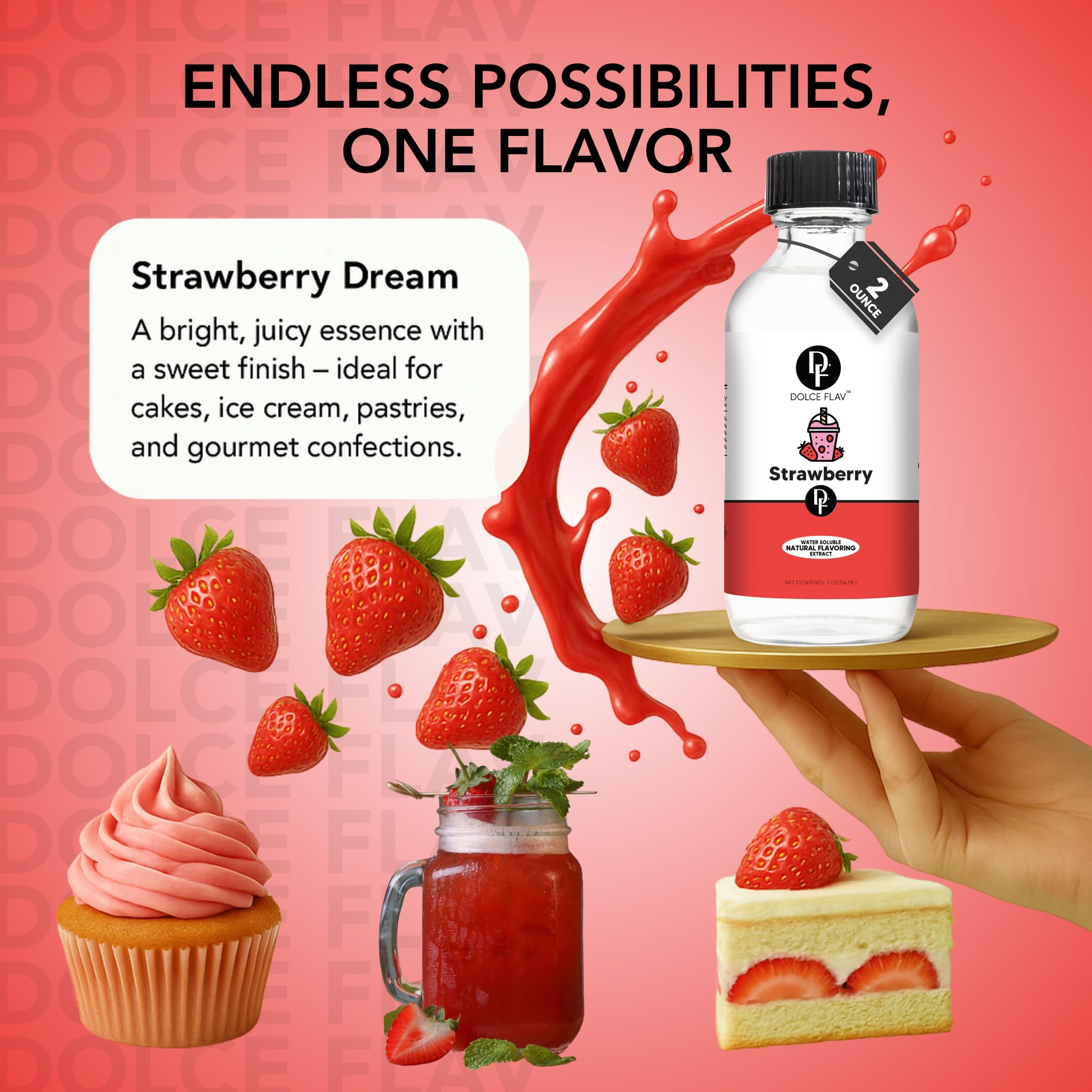 Frosted cupcakes infused with Dolce Flav strawberry extract for consistent bakery flavor