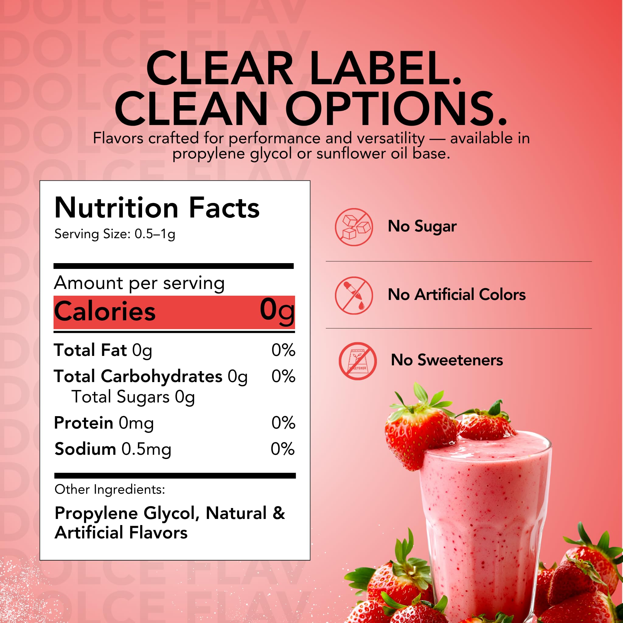 Dolce Flav label close-up highlighting ingredient clarity and easy identification benefit