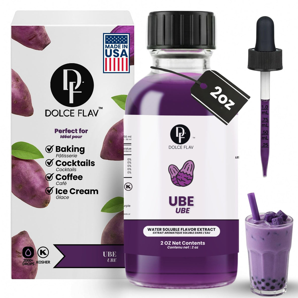 Dolce Flav front label showing product name and dropper for clear identification and trust