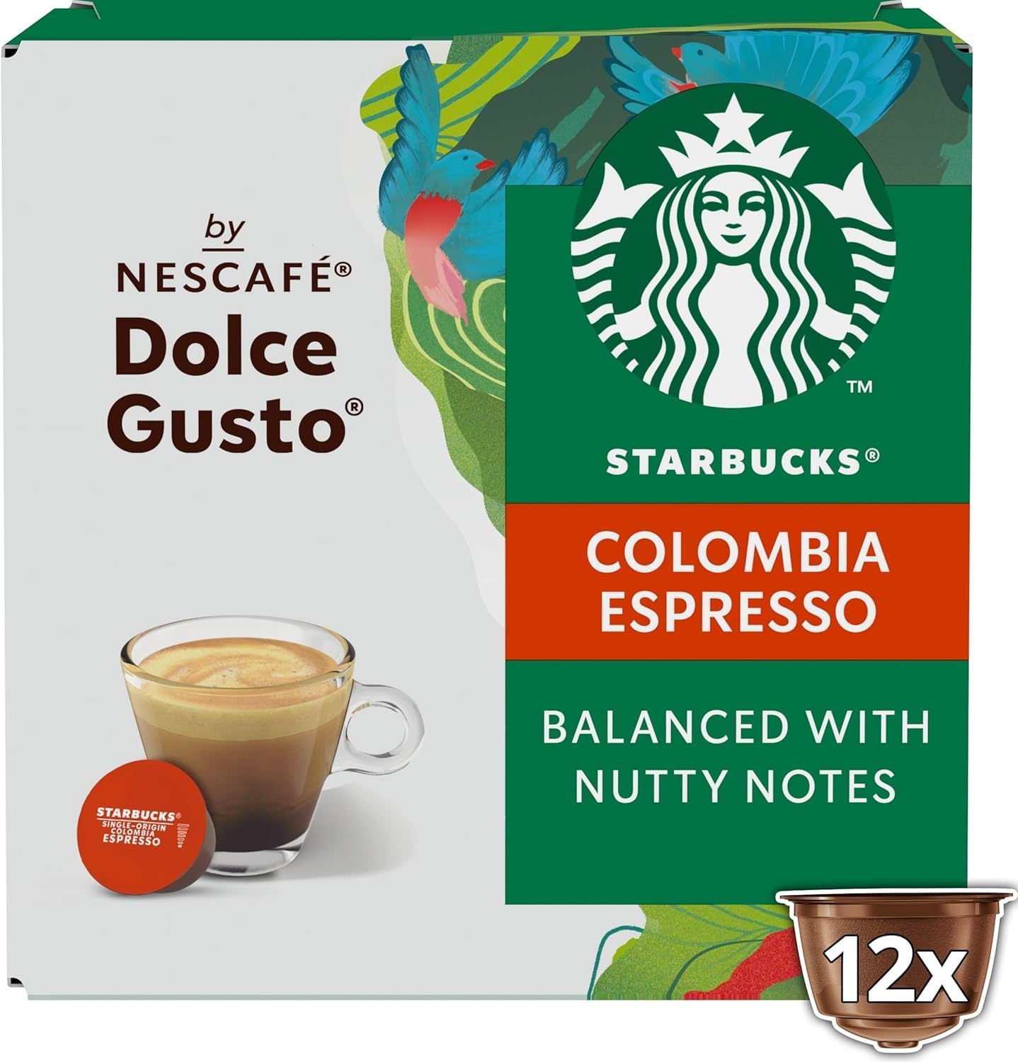 Dolce Gusto Starbucks Colombia front packaging showing box and branding, ensures authentic convenience