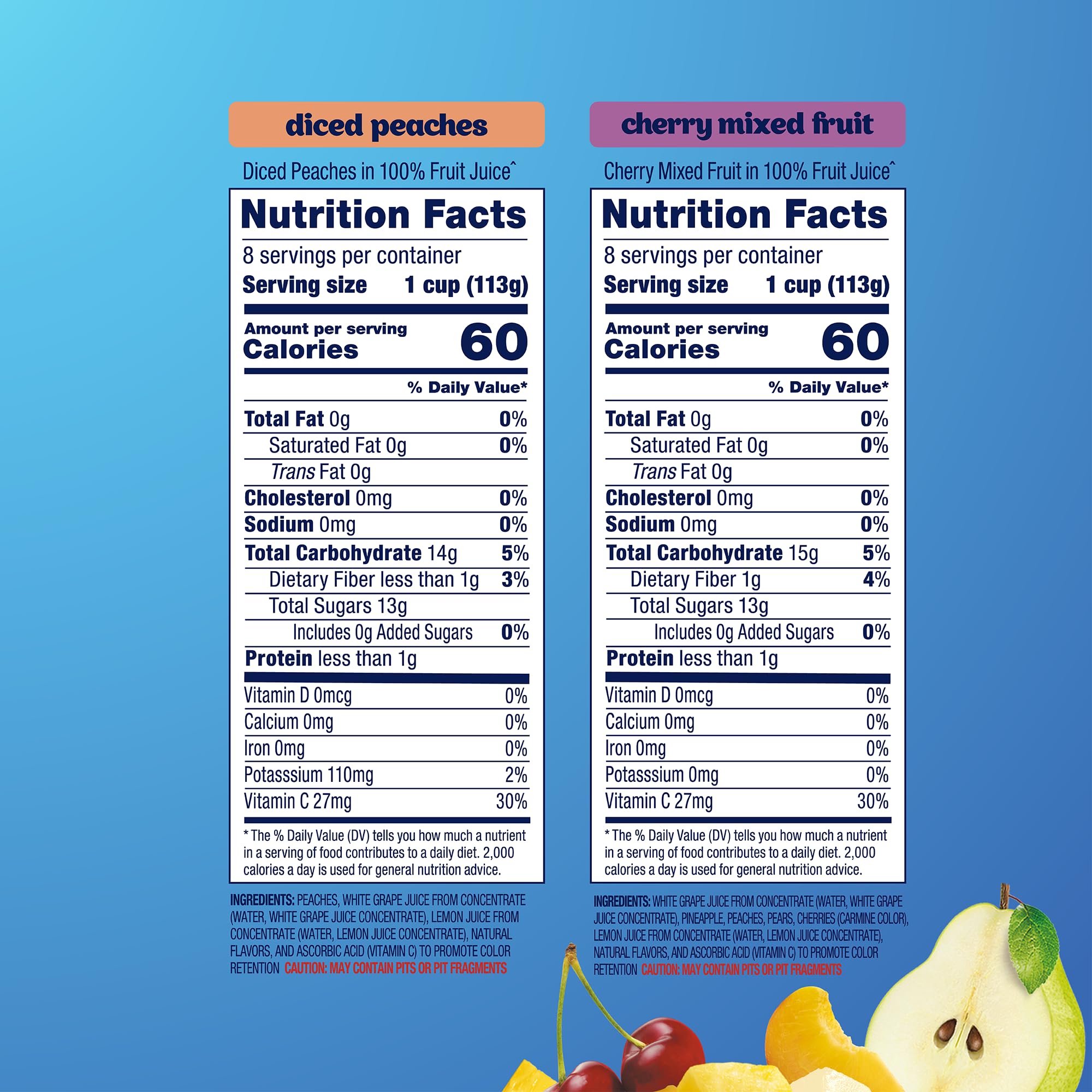 Close-up of diced peach texture from Dole highlighting fresh fruit quality and taste