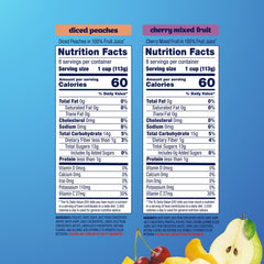 Close-up of diced peach texture from Dole highlighting fresh fruit quality and taste