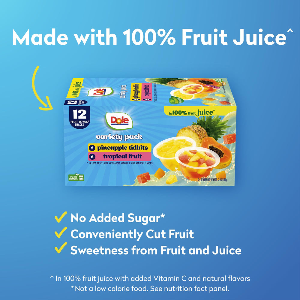 Dole opened cup with juice gloss emphasizing ready-to-eat convenience