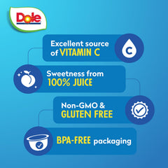 Dole cup juice and peach texture detail highlighting natural fruit quality