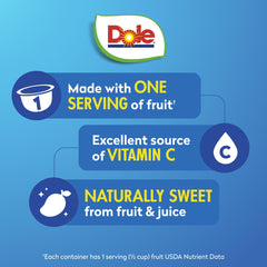 Dole open cup close-up showing diced mango in juice for quick snacking
