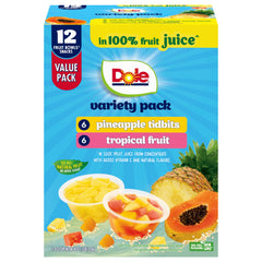 Dole front packaging showing 12 fruit bowls and grab-and-go convenience