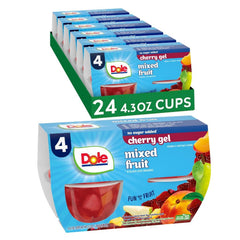 Dole front packaging showing 24 mixed fruit cups and benefits