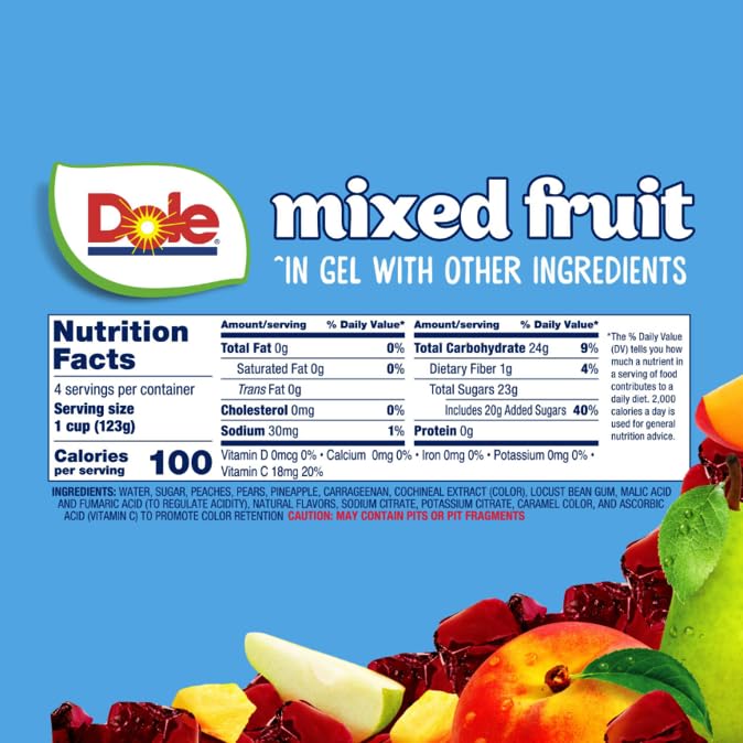 Dole close-up of fruit pieces in gel highlighting texture and real fruit content