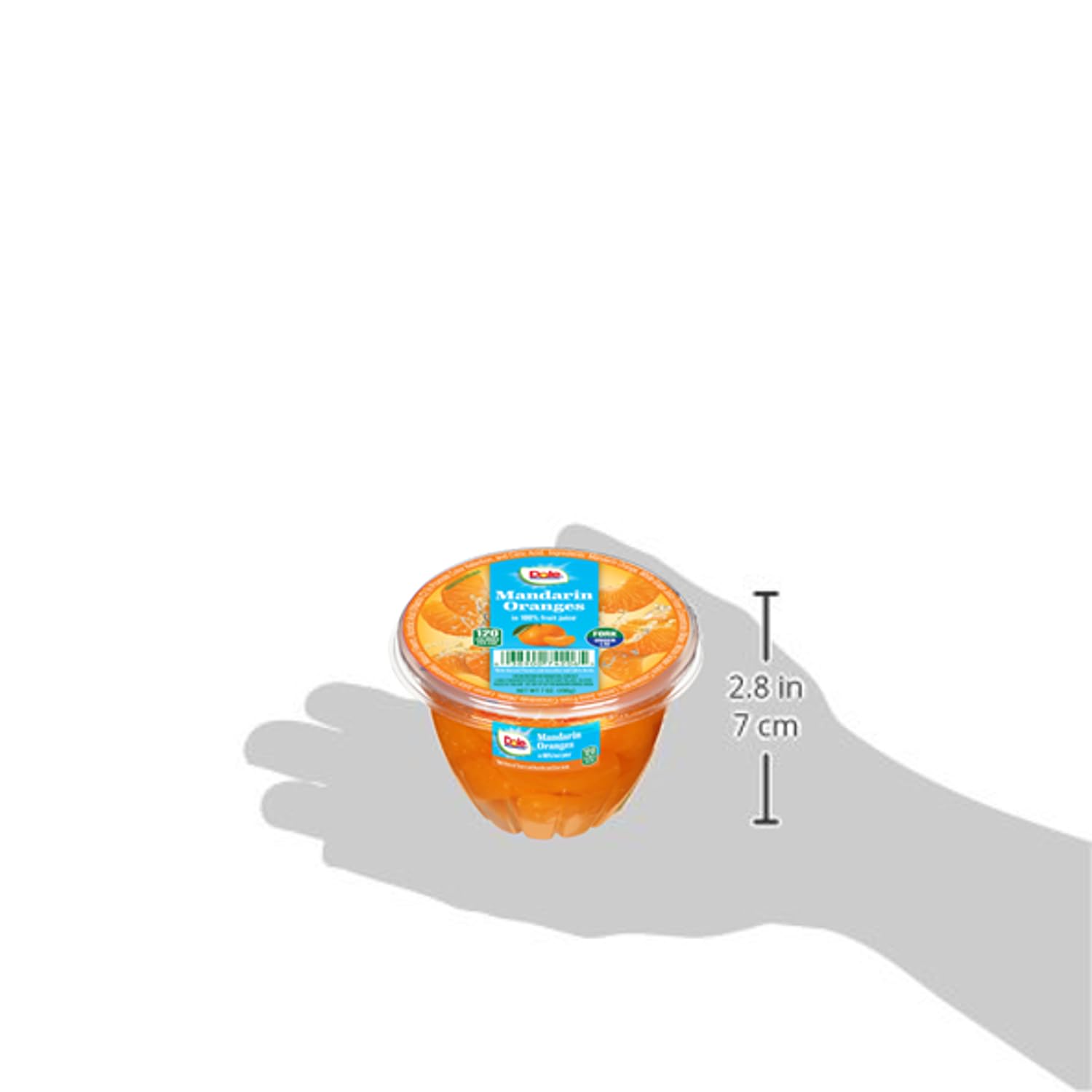 Dole cup held in hand showing 7oz scale and easy portable portion