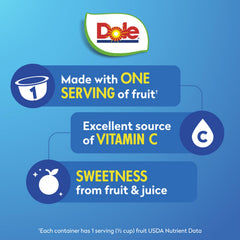 Dole open 4oz cup top view with mandarin segments in 100% juice for quick serving