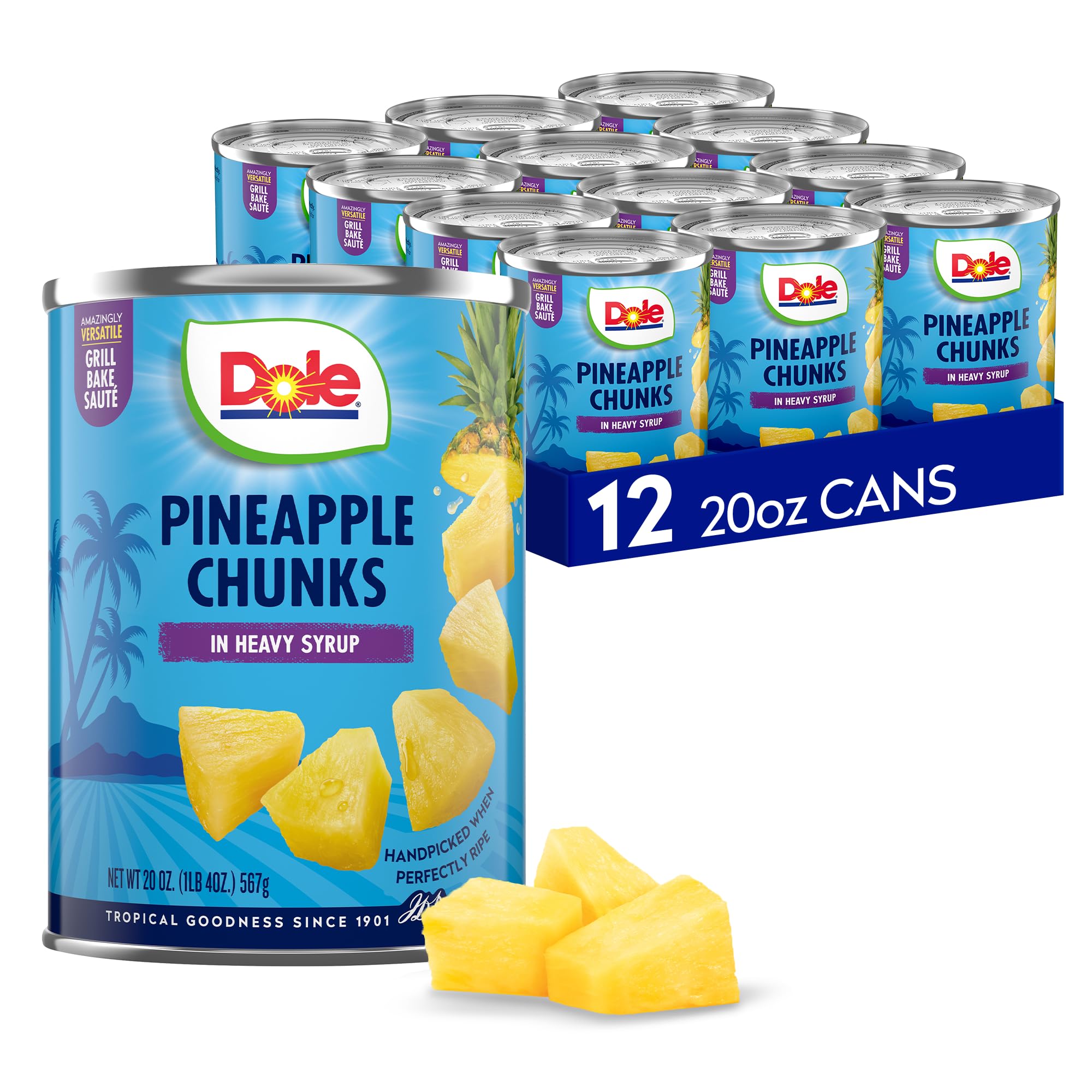 Dole front packaging showing 20 oz can and 12-pack convenience