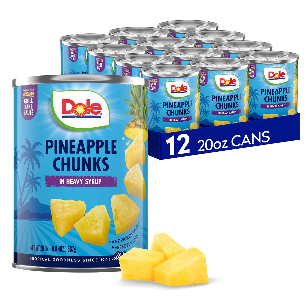 Dole front packaging showing 20 oz can and 12-pack convenience