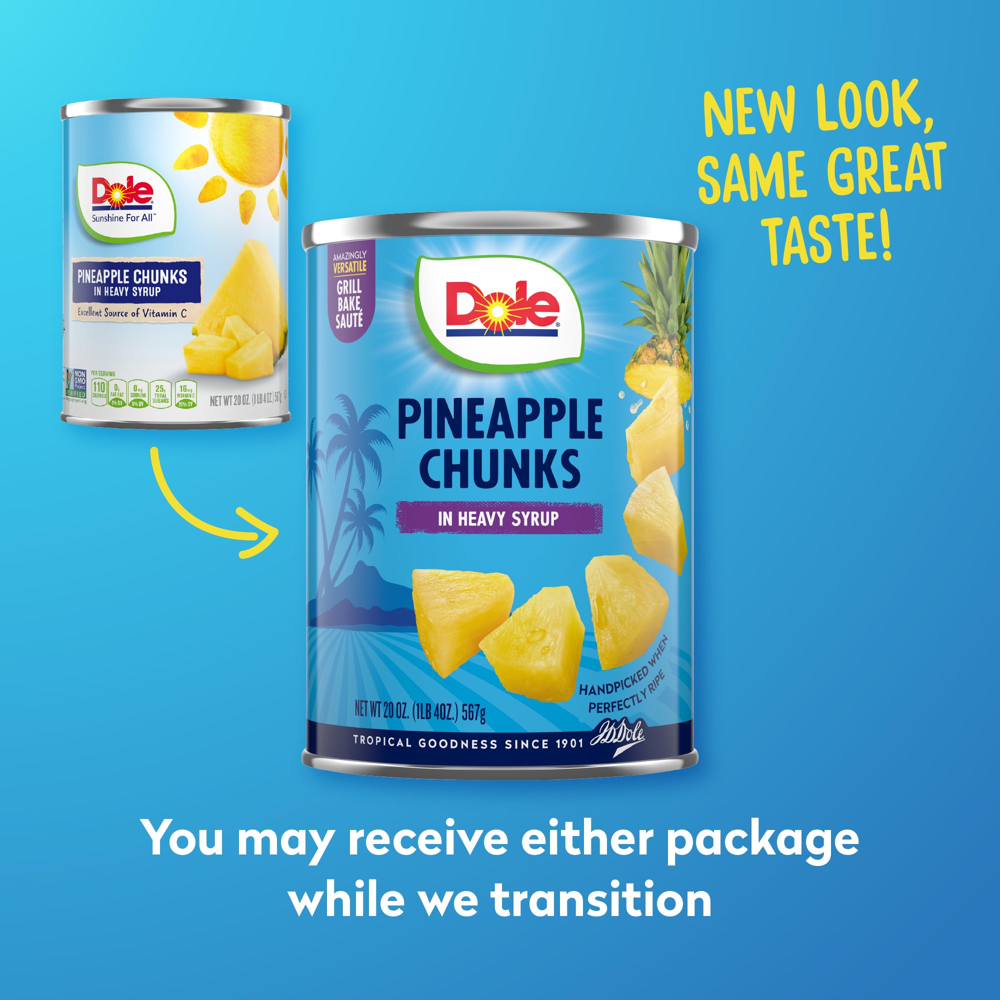 Dole open can with pineapple chunks visible for quick serving