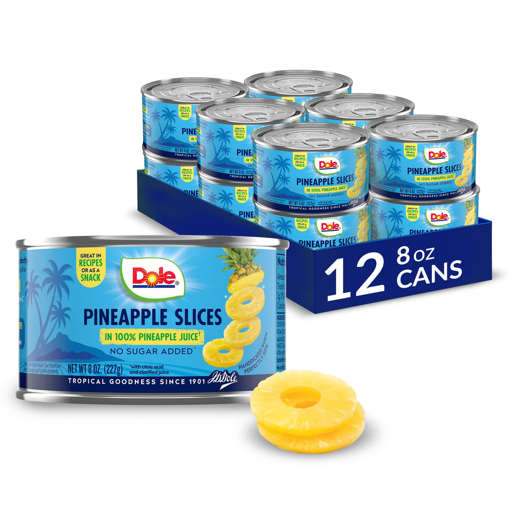 Dole front packaging showing can label and no sugar added benefit