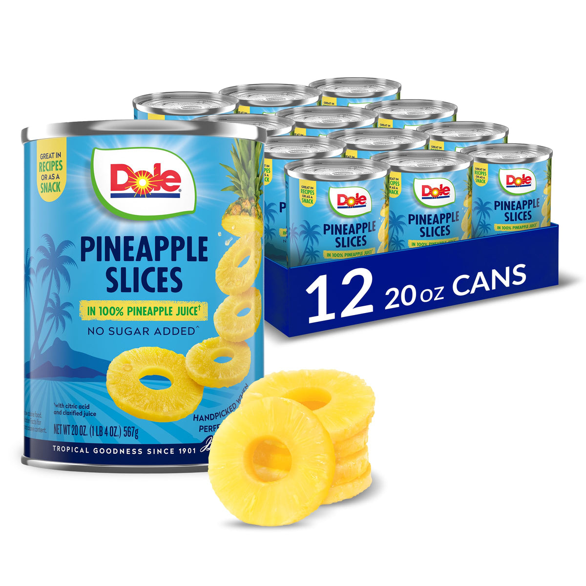 Dole front packaging showing 12-pack and benefits for easy pantry stocking
