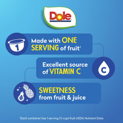 Dole open 4oz cup close-up with visible tropical fruit pieces, ready-to-eat freshness