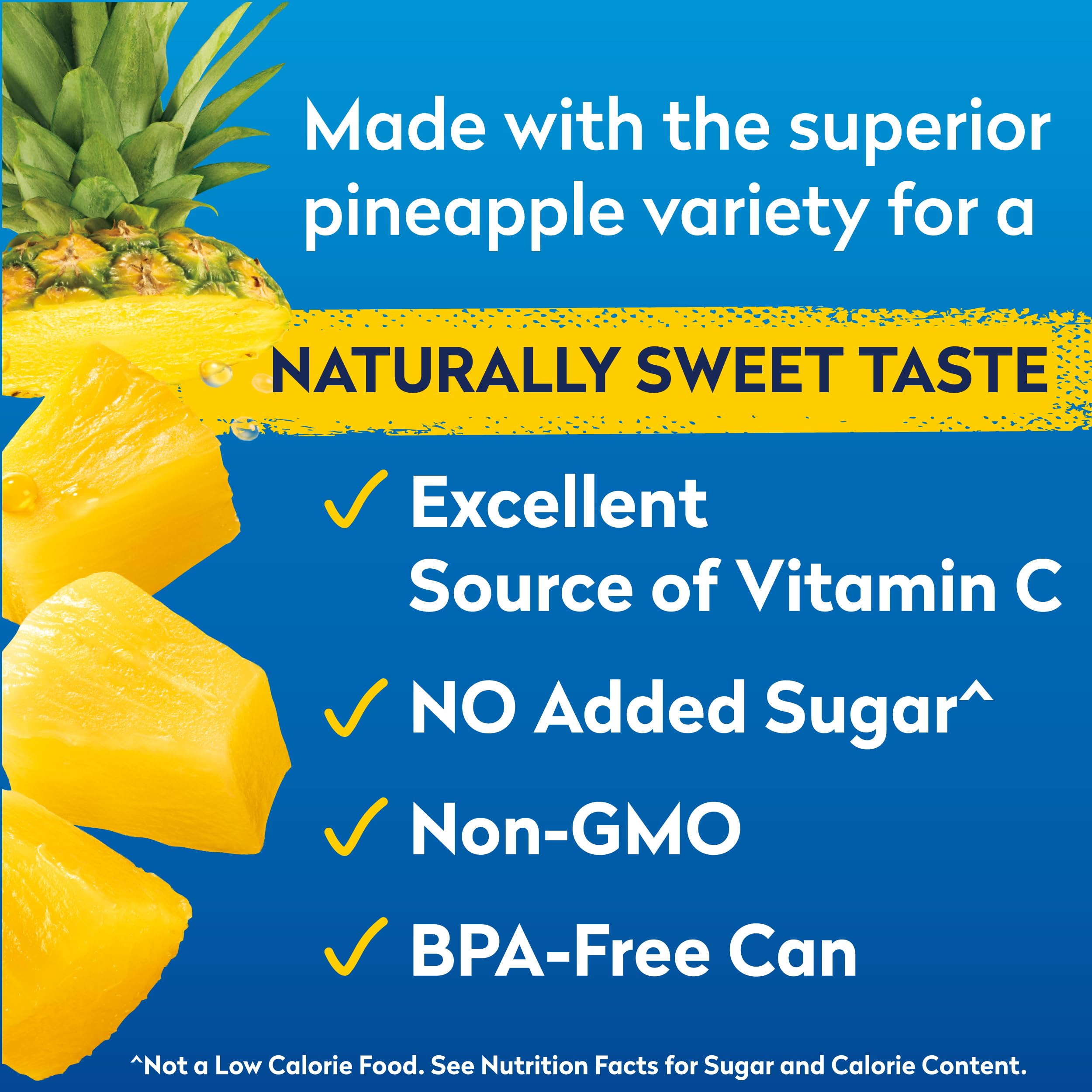 Dole open can with pineapple chunks visible, ready-to-eat and convenient for snacking