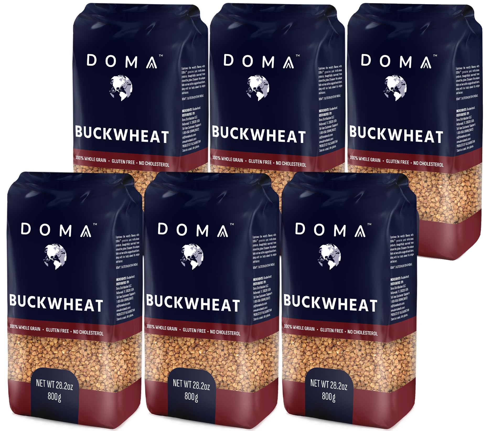 DOMA front packaging showing 6-pack bulk bag, pantry-friendly storage benefit