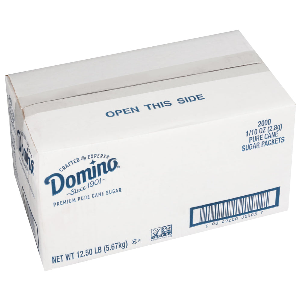 Domino front packaging box showing 2000 packets and organized dispenser benefit