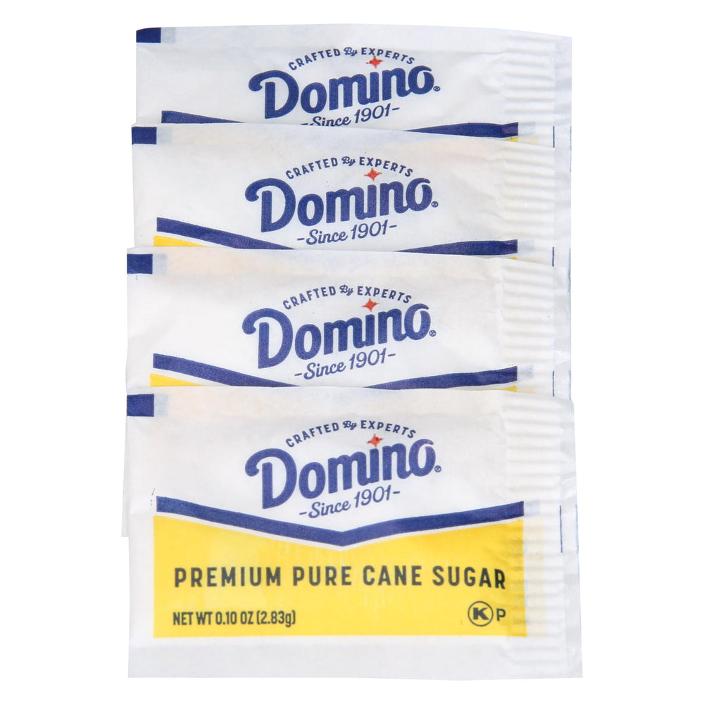 Domino packet poured into steaming coffee, even sweetness benefit