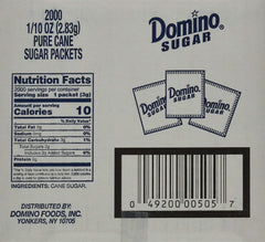 Domino packet being torn and poured into coffee for hygiene and convenience benefit