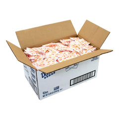 Domino packets arranged in a condiment station offering sanitary guest service