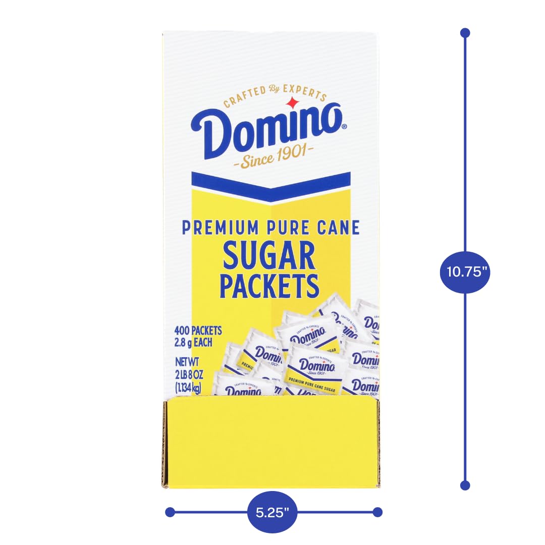 Domino packet beside coin for scale, clear portion-size benefit