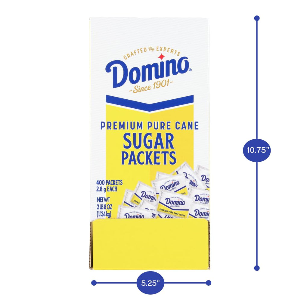Domino packet beside coin for scale, clear portion-size benefit