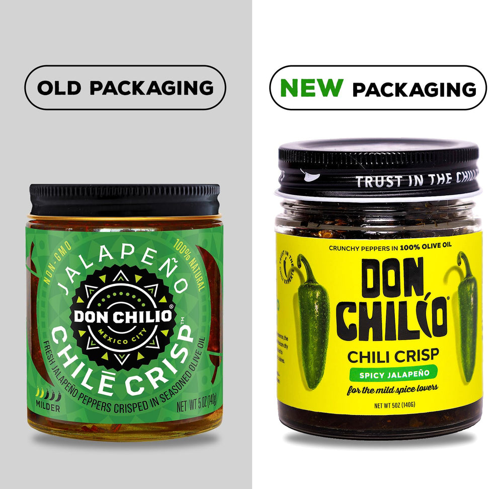 Don Chilio open jar with sliced jalapeños in olive oil, highlighting fresh ingredients