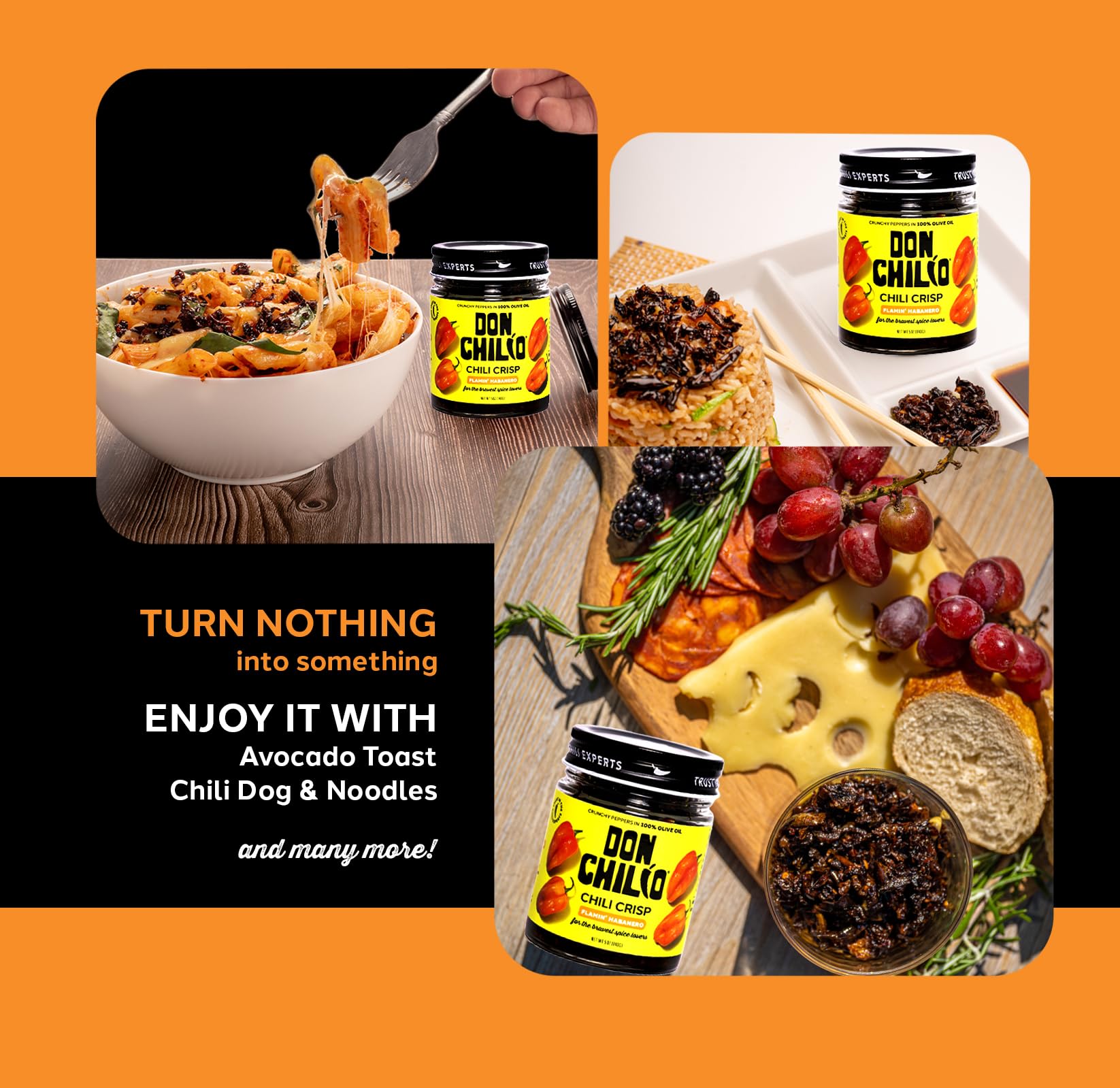 Don Chilio spoonful on taco illustrating bold flavor and crunchy finish benefit