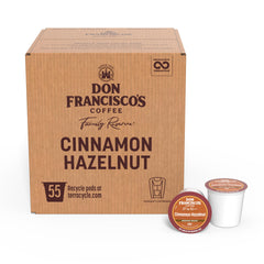 Don Francisco's front packaging showing 55-count pods and flavor benefits